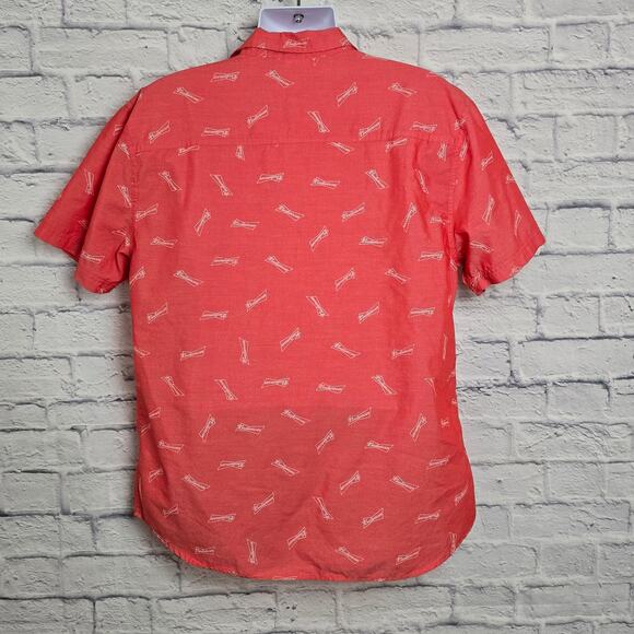 Budweiser Shirt Mens Size 2XL Red Short Sleeve Button Down Logo Pattern - Picture 2 of 16